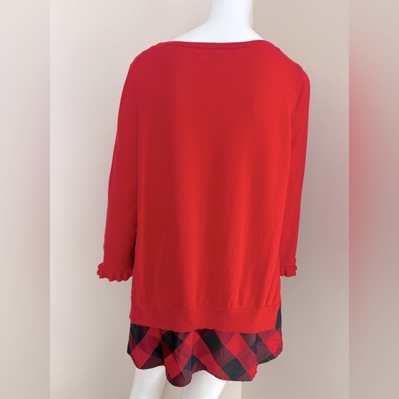 Crown & Ivy Red Plaid Layered Shirt Knit Sweater Christmas Cabin Style Size XL - Picture 5 of 7